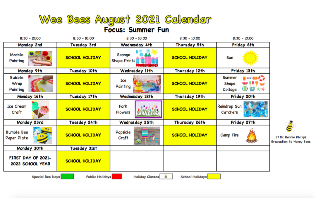 Wee Bees August 2021 – Summer Fun