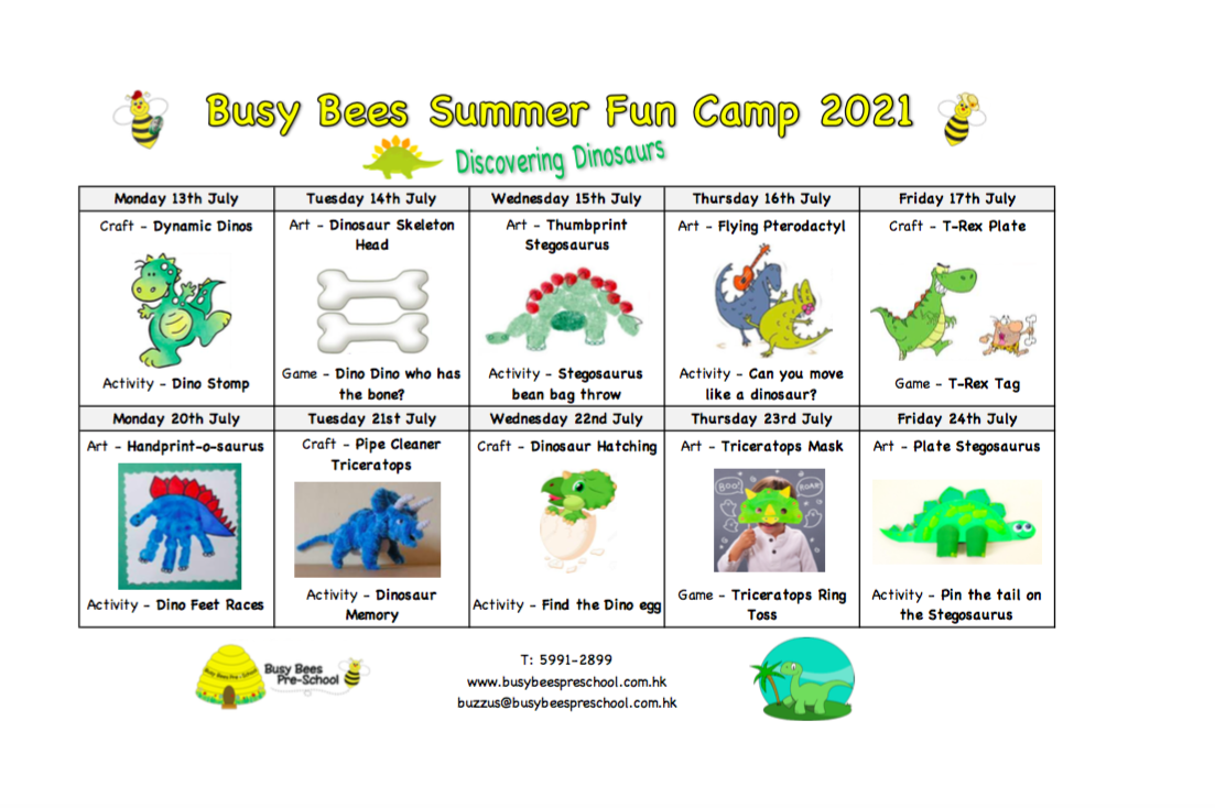 Summer Fun Camp Schedule – Discovering Dinosaurs