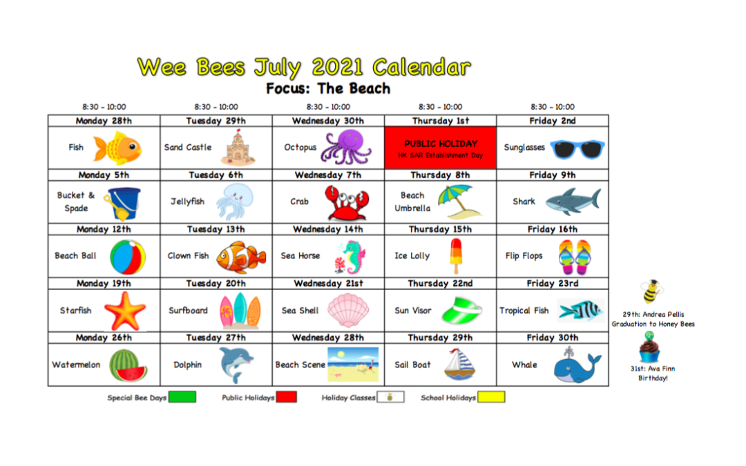 Wee Bees Monthly Schedule – July