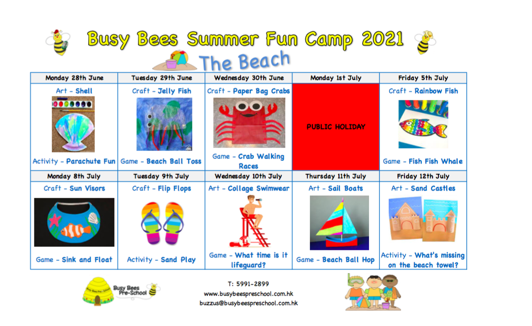 Summer Fun Camp Schedule – The Beach