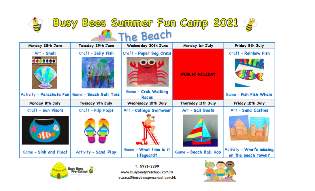 Summer Fun Camp Schedule – The Beach