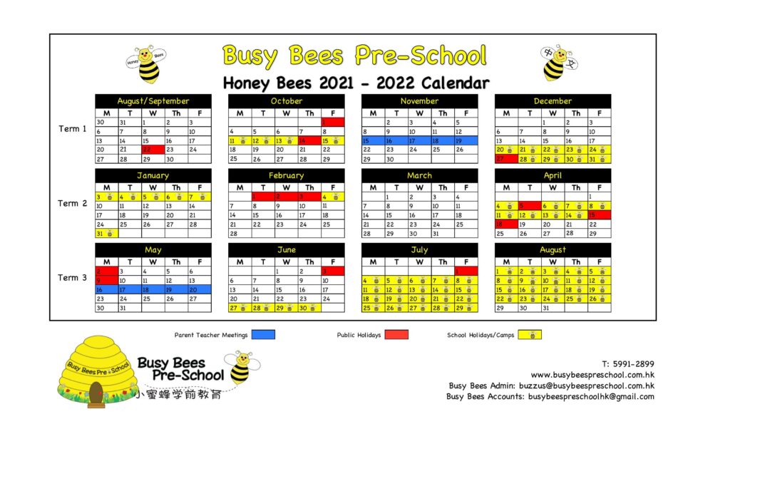 Honey Bees 2021 – 2022 School Calendar