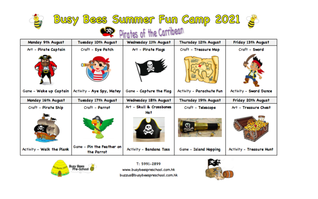 Summer Fun Camp Schedule – Pirates of the Caribbean