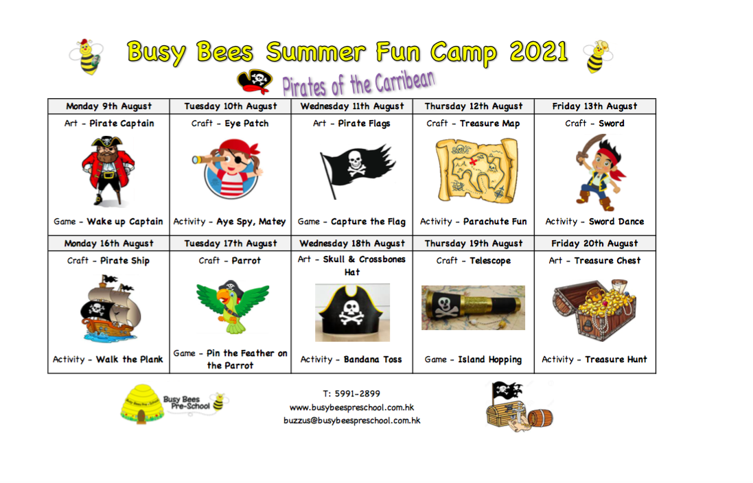 Summer Fun Camp Schedule – Pirates of the Caribbean