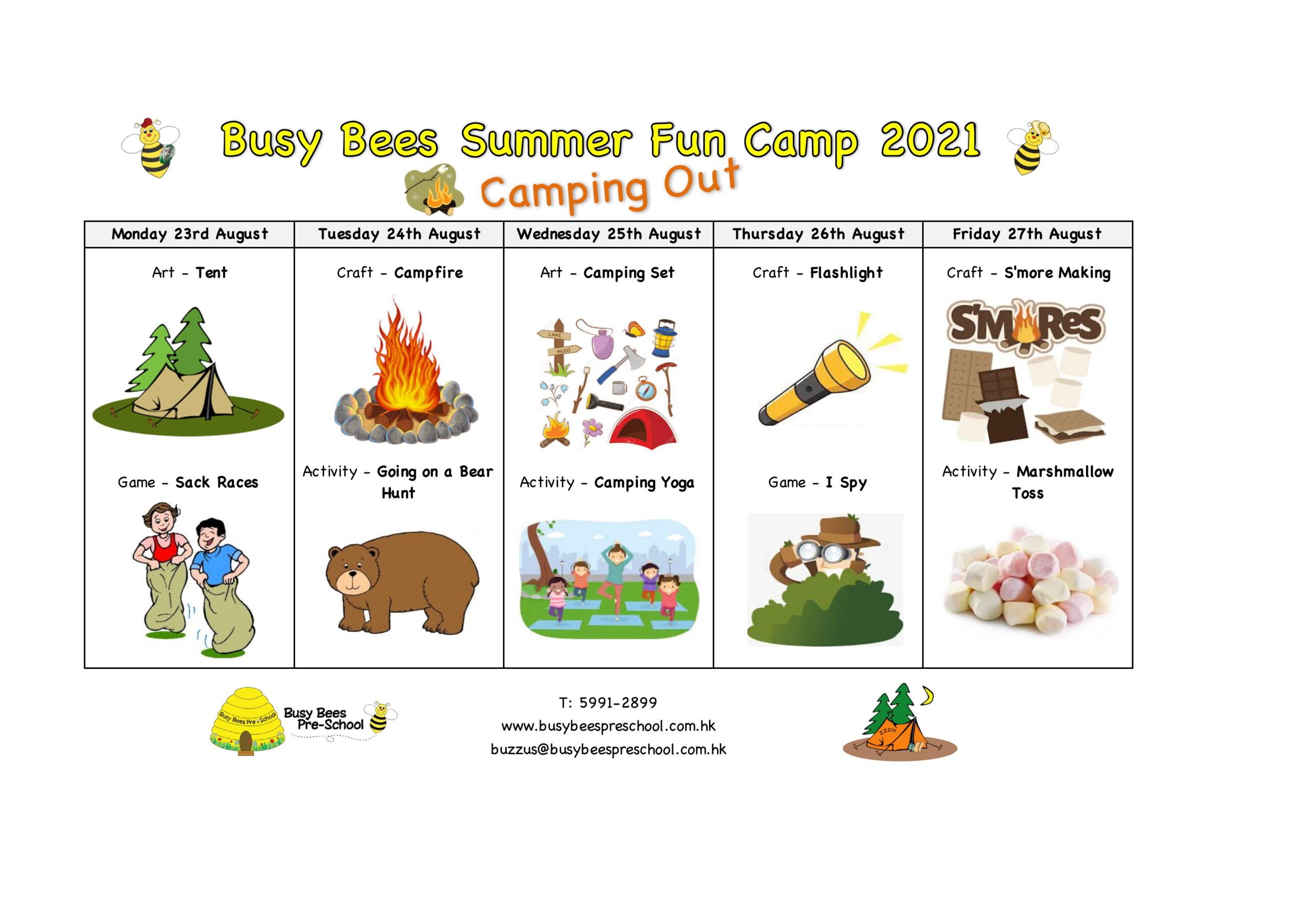 Summer Fun Camp Schedule – Camping Out!