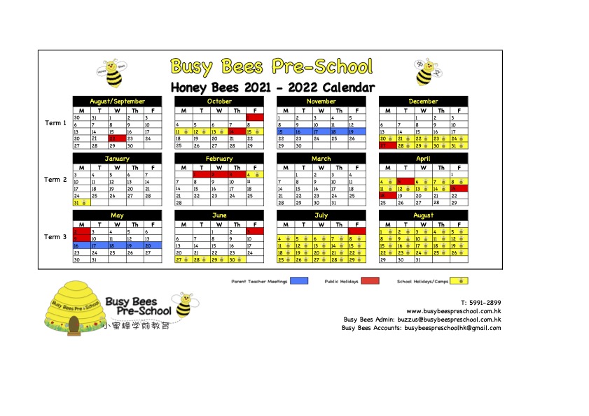 Honey Bees 2021 – 2022 School Calendar