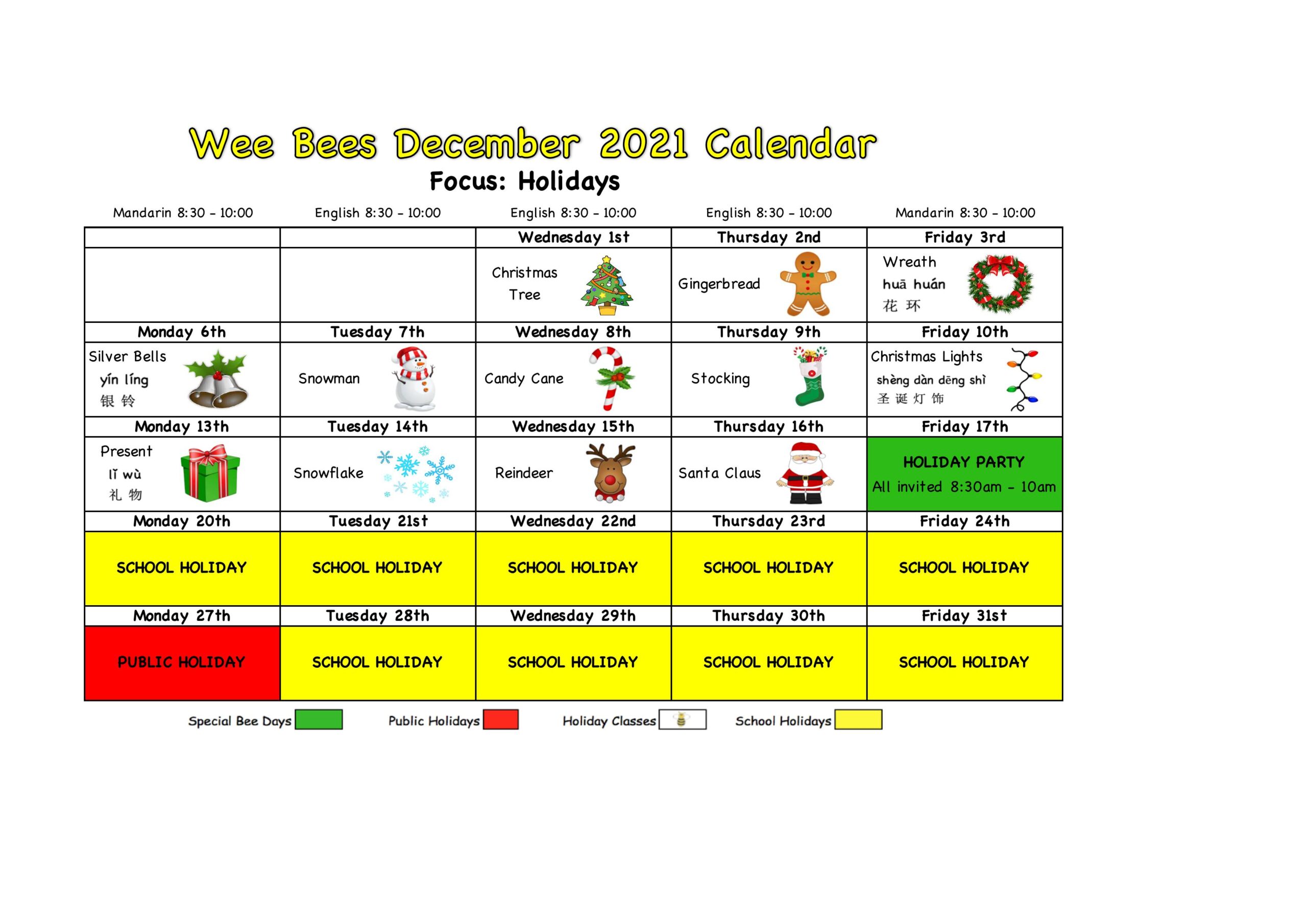 Wee Bees December 2021 – Holidays