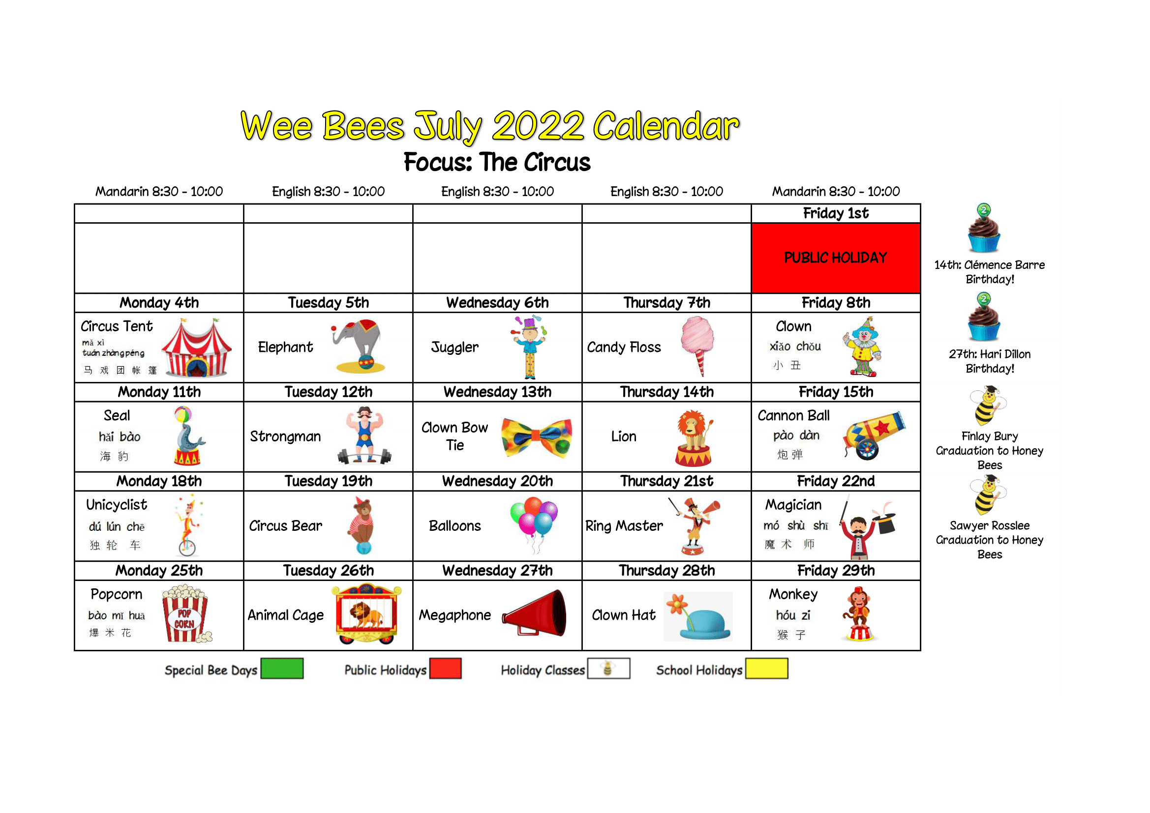 Wee Bees July 2022 – The Circus