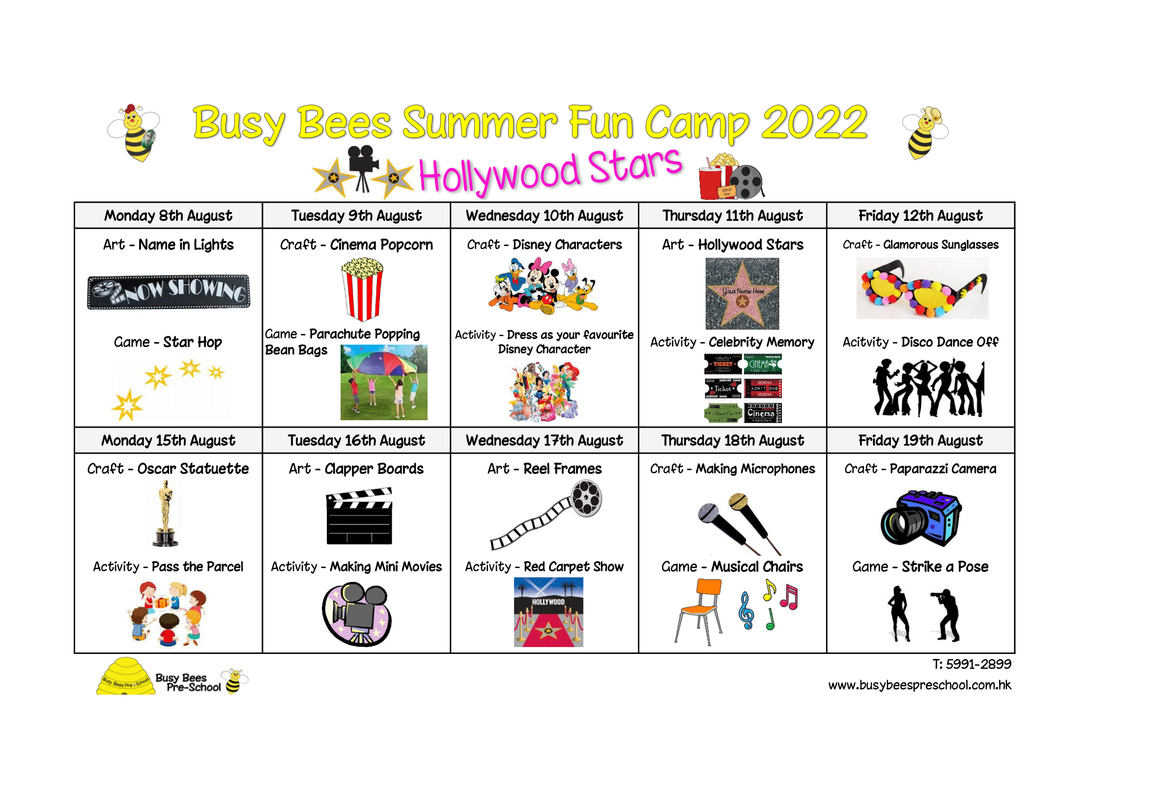 Camper Bees Summer Fun – Hollywood Stars!