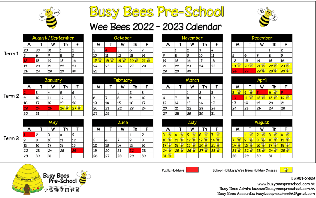 Wee Bees Calendar 2022/23