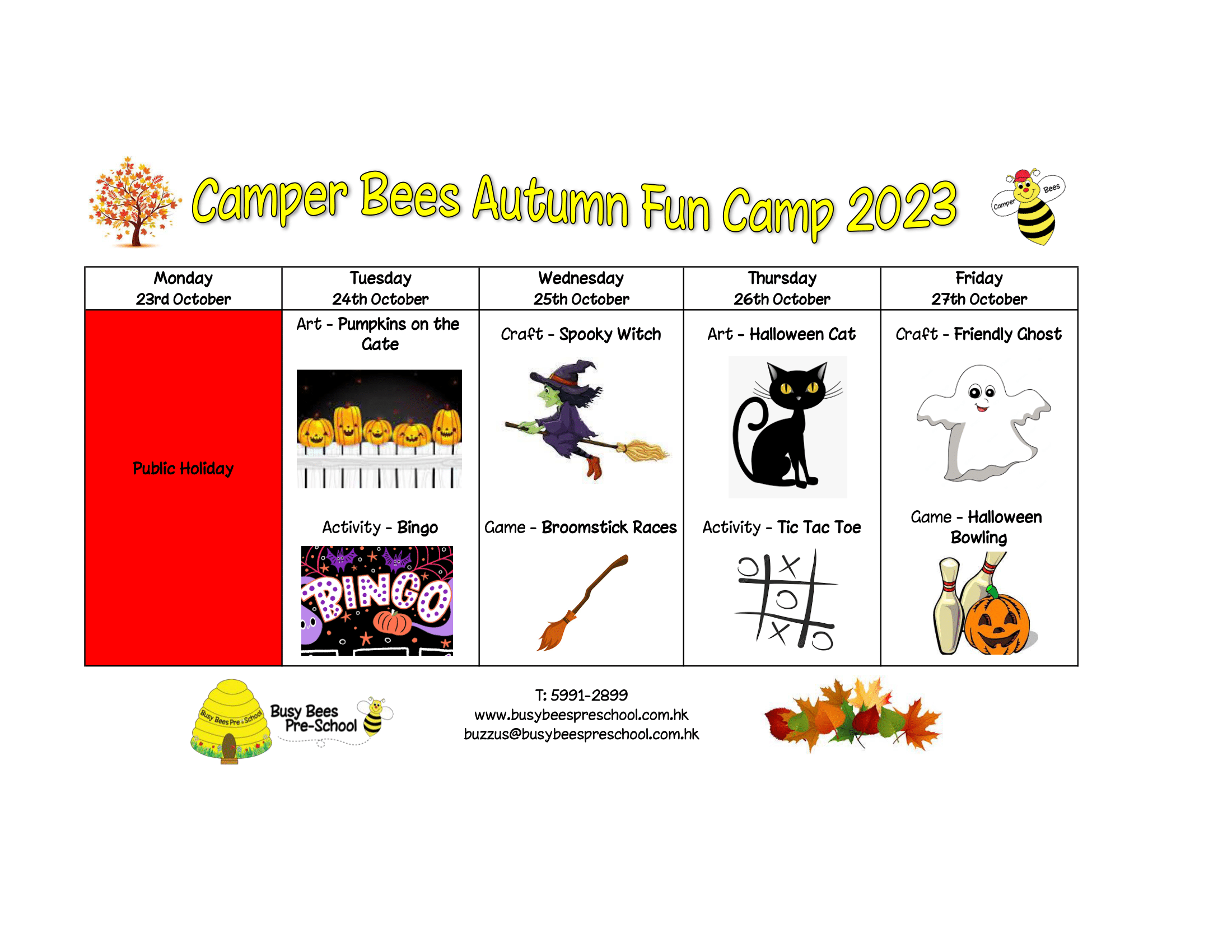 Camper Bees Autumn Fun Camp Plan 2023